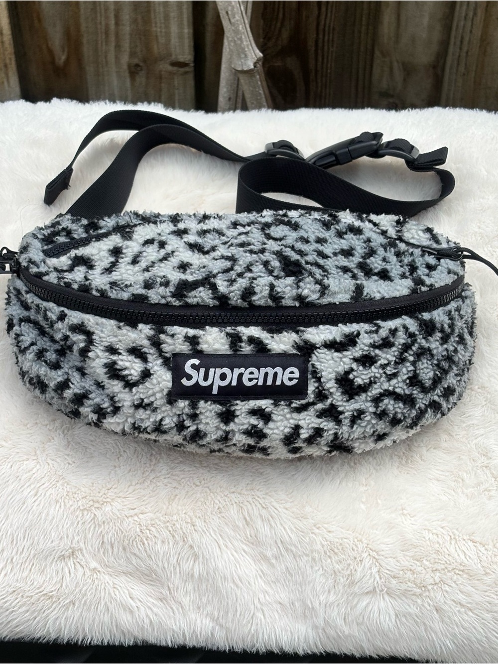 Supreme Leopard Fleece Waist Bag White Black FW17 Sherpa Fanny Pack Belt Bag